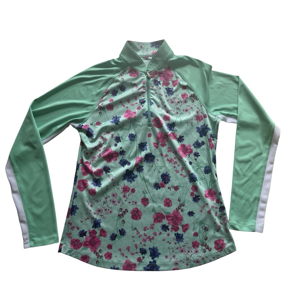 Greg Norman Women's Size S SolarXP PlayDry‎ Floral Quarter Zip Golf Sea Green UV